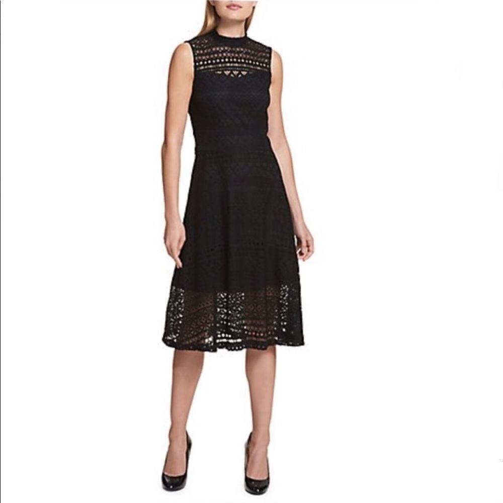 •Kensie• Black Sleeveless Cutout Lace Dress